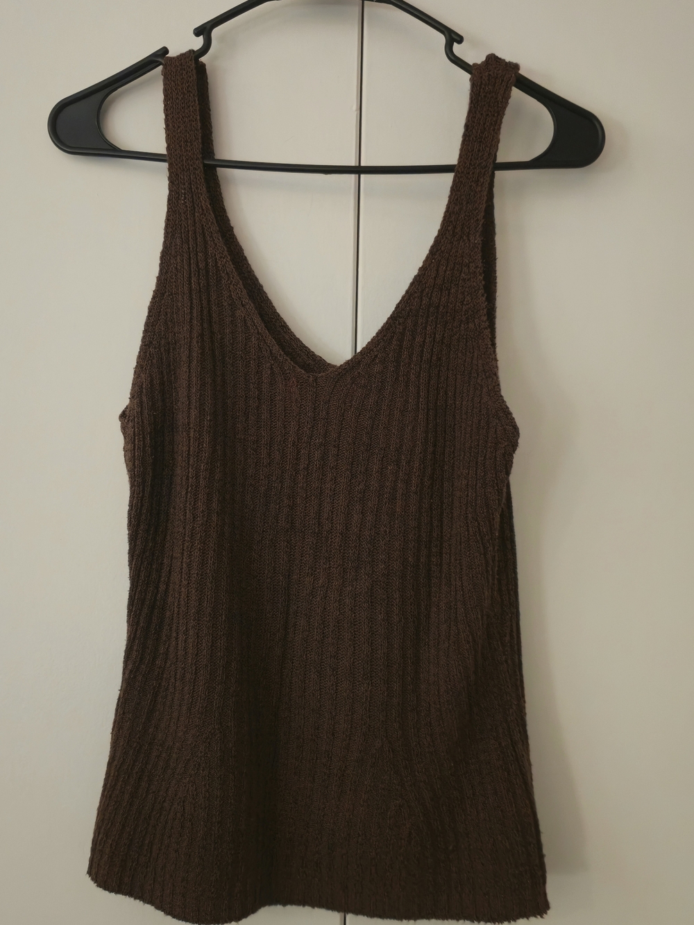 Ribbed Brown Knit V-Neck Tank Top